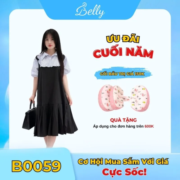 Váy Bầu Yếm Liền Áo Phối Chân Váy Xếp Ly – Đồ Bầu Belly