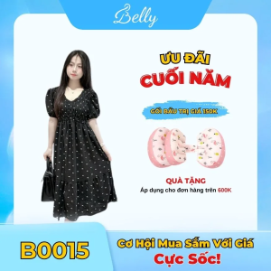 Váy Bầu Belly Họa Tiết Nơ Nhỏ Chun Ngực Cộc Tay – Belly